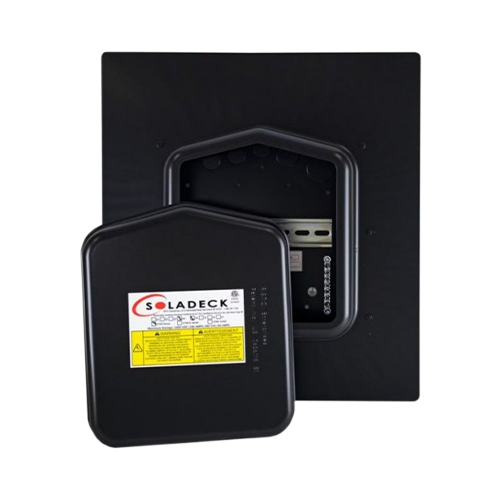 SolaDeck 0799-5B Black Flash Combiner/Wire Entry Box w/ 8-inch DIN Rail & 5 Position Ground Busbar